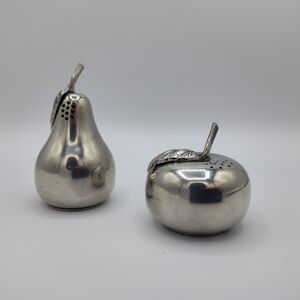 Vintage Pewter MCM Kirk Stuff Pear And Apple Salt And Pepper Shakers EVC